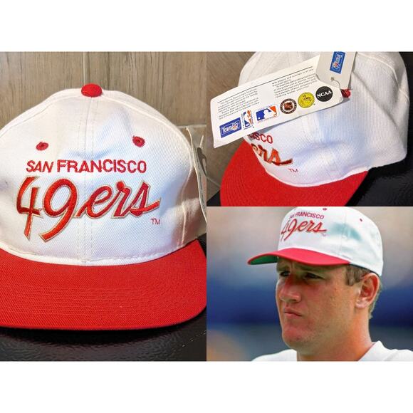 NEW San Francisco 49ers 90s SCRIPT Sports Specialties snapback red cap NFL vtg